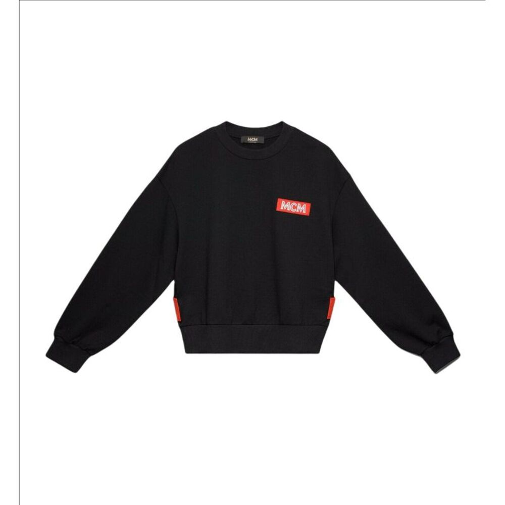 MCM Men's Black Cotton Rubber Logo Oversized Pullover Sweater (Regular; S)